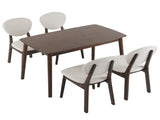 Rubber wood soft bag deep walnut dining table and chair set 1 table 4 chairs beige cushion 57935654