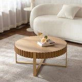 Round two-ply Coffee Table Handcrafted Relief Sturdy Pedestal Wooden Olive-Shaped Tea Table for W3081P255166