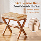 Ottoman Footstool Natural Seagrass Footrest Pouf Ottomans with X Wooden Legs Rectangular Hand 05317591