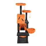 61" Halloween Cat Tree, Large Cat Tower with 2 Spacious Cat Condos, 2 Padded Perches, 2 Hammocks, 04019116