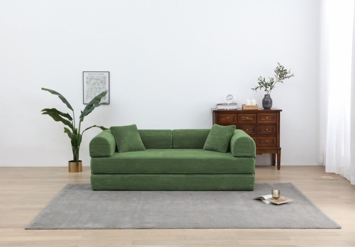 ZNTS Convertible Sleeper Sofa Bed with Cylindrical Pillow - Corduroy Folding Mattress Couch with W3199P322614