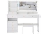 41" Large Size Left Drawer Desktop Vanity TableCushioned Stool Dresser Set, 2 AC2 USB Power W936P230830