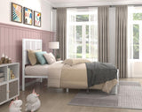 1pc Twin Platform Bed, Metal Frame White Finish Faux Cane Panel Headboard Casual Coastal Bedroom B011P214039
