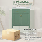 30-inch Bathroom Vanity with Ceramic Sink, Modern Green Single Bathroom Cabinet with 2 Doors and a WF324045AAF