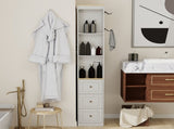 73" Tall Slim Storage Cabinet, 3-Tier Media Storage Cabinet with 3 Drawers and 2 Hooks, Bookcase W1120P327084