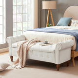 Beige, Solid Wood Legs, Velvet Bedroom End of Bed Storage, Rolled Side Sofa, Toy Storage 59544977