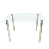 4-seat simple rectangular cylindrical leg table tempered glass stainless steel 70563160