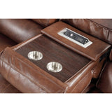 Achern Brown Leather-Air Nailhead Manual Reclining Sofa with Storage Console and USB Port T2574P198806