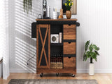 K&K 55.5" Farmhouse Kitchen Island with Drop Leaf, Kitchen Storage Island with Barn Door, Power N707P288229B