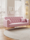71 inch convertible love seat sofa, American retro pink velvet, suitable for small living room, W165880948