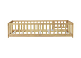 Twin Size Floor Bed with Fence and Door,Rubber Wood Floor Bed with Safety Guardrails,Natural 22789495