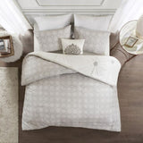 Full/Queen 4 Piece Embroidered Cotton Reversible Duvet Cover Set B035129164