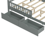 Full Size Wood Platform Bed with Guardrails on Both Sides and Two Storage Drawers, Gray N733P172700E