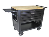 4 DRAWERS MULTIFUNCTIONAL TOOL CART WITH WHEELS AND WOODEN TOP-BLACK W1102111184