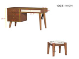 39" Retro Bohemian Style Wooden Makeup Vanity Set with Charging Plug&USB Port and Stool, Dressing N733P180011D