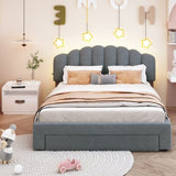 Teddy Fleece Queen Size Upholstered Platform Bed with Drawer, Gray WF309187AAE
