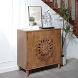 Rustic Hand-Carveden 2-Door Cabinet Boho Accent Storage Cabinet with Floral Design, Solid W2729P239174