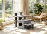 Adjustable Cat Stairs with Scratching Post & Toy Ball, 3/4-Step Design, for Bed & Sofa 90266007