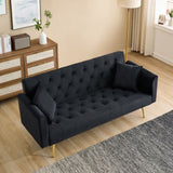 71-inch foldable double sofa, with American retro style, made of black velvet material, suitable for W1658P321766