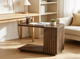 C Shaped Side Table with Fluted Panels, Wood Accent Table 25122812