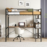 Twin Size Loft Bed with L Shaped Desk and Shelves, Charging Station, Led Lights, Safety Guard & W840P210910