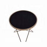 1pc End Table Champagne Finish Frame Round Black Glass Top Mid-Century Modern Design Living Room B2741P332644