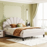 Queen Size Upholstered Platform Bed with Flower Pattern Velvet Headboard, Beige WF305291AAA