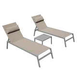 Patio Chaise Lounge Set of 3, Aluminum Pool Lounge Chairs with Side Table, Outdoor Adjustable W1859P172239