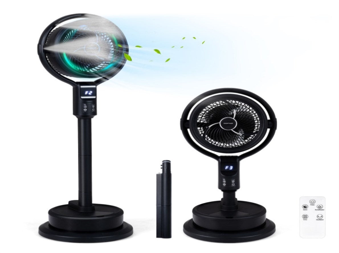 Collapsing Fan Misting Pedestal Fan with 0.5 Gal Tank, 900 CFM Adjustable Height Stan ...