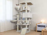 84 in Beige cat tree tower with large condo sisal scratching post big hammock and top platform W243P382891