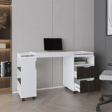 San Diego 54" Wide Two Drawer Expandable Desk with Seven Shelves and Casters White - Dark Walnut B070P286449