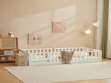 White Painted Pine Wood Fence Bed with Door and Deck Twin Children's Wooden Bed 16132731