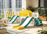 Yellow 8-in-1 Toddler Playground Set Slide & Swing, 2 Slides, Basketball Hoop, Climber, Storage 09928480
