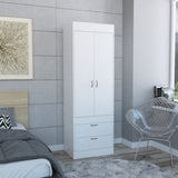 Lisboa Armoire, Rod, Double Door, Two Drawers, Metal Handles White B070P210737