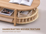 37.8" Oval Coffee Table with 2-Tier Rope Woven Storage Shelf, Melamine MDF Tabletop & Metal Frame, 09681273