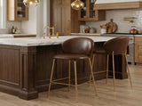 Kira Indoor Upholstered Bar Stool, Dark Brown Faux Leather with Metal Frame, Set of 2 N775P263305D