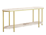 2-Tier Oval Console Table, White Faux Marble Top with Gold Metal Frame, Modern Entryway Table with 81910274