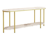 2-Tier Oval Console Table, White Faux Marble Top with Gold Metal Frame, Modern 81910274