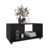 ZNTS Patrick 36" Wide Coffee Table, Mobile, One Shelf, Rectangular, Living Room Black Wengue B070P254782