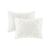 3 Piece Tufted Cotton Chenille Damask Comforter Set Off-White King/Cal King B03597088