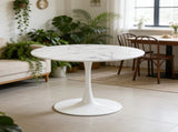 42.1" white marble Color Tulip Table, Mid-century Dining Table for 4-6 People - Round MDF Table W234P453955