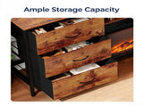Electric Fireplace TV Stand, Rustic Weathered Wood, 147.323079.4cm, Embossed Melamine MDF, 6 86799417