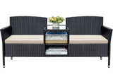 Outdoor Patio Loveseat Black Wicker 2-Seat Patio Conversation Set with Cushions & 89864706