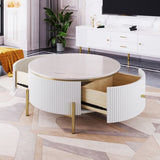 Modern Round Coffee Table with 2 large Drawers Storage Accent Table N735P211280K