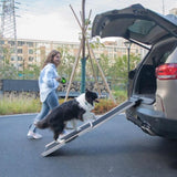 ZNTS Foldable Aluminum Dog Car Step Ramp, Dog Ramp Climbing Ladder with PVC Handle, Non-slip Foot Mats W2181P228649