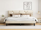 Queen Size Bed Frame with Storage Headboard, Platform Bed No Noise, Mattress Foundation Strong W2896P208878