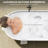 69" Freestanding Solid Surface Bathtub, Luxury Handcrafted Stone Resin Freestanding Soaking Bathtub W1573P178583