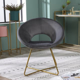 Slatina Gray Silky Velvet Upholstered Accent Chair with Gold Tone Finished Base T2574P164521