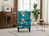 Modern Accent with Retro Wood Legs, Comfy Upholstered Armchair, Floral Design Single Sofa 90825210