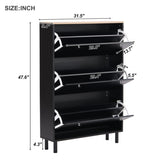 ON-TREND Narrow Design Tipping Bucket Shoe Cabinet with 3 Flip Drawers, Wood Grain Pattern Top WF308731AAB